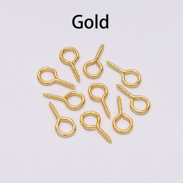 200pcs Small Tiny Mini Eye Pins Eyepins Hooks Eyelets Screw Threaded Gold Clasps Hooks Jewelry Findings For Making DIY