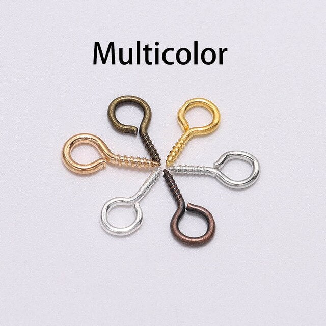 200pcs Small Tiny Mini Eye Pins Eyepins Hooks Eyelets Screw Threaded Gold Clasps Hooks Jewelry Findings For Making DIY