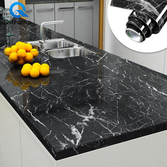 Waterproof Oil-proof Marble Self Adhesive Wallpaper Vinyl Film Wall Stickers Bathroom Bedroom Kitchen Cupboard Home Improvement