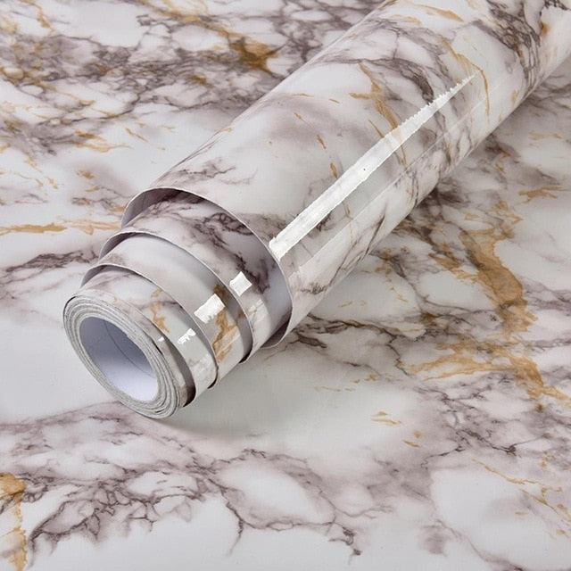 Waterproof Oil-proof Marble Self Adhesive Wallpaper Vinyl Film Wall Stickers Bathroom Bedroom Kitchen Cupboard Home Improvement