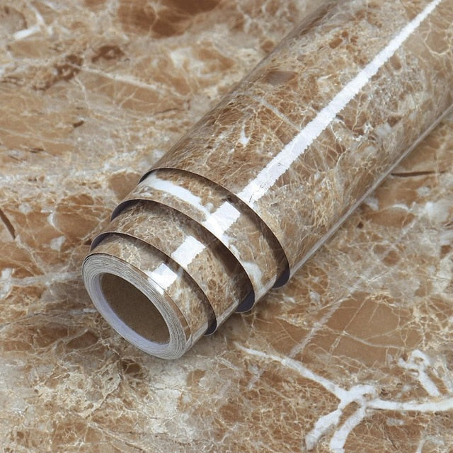 Waterproof Oil-proof Marble Self Adhesive Wallpaper Vinyl Film Wall Stickers Bathroom Bedroom Kitchen Cupboard Home Improvement