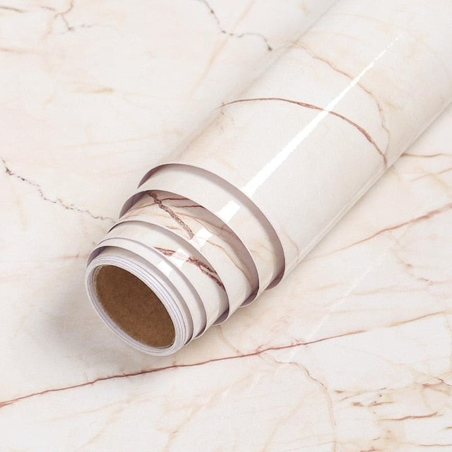 Waterproof Oil-proof Marble Self Adhesive Wallpaper Vinyl Film Wall Stickers Bathroom Bedroom Kitchen Cupboard Home Improvement