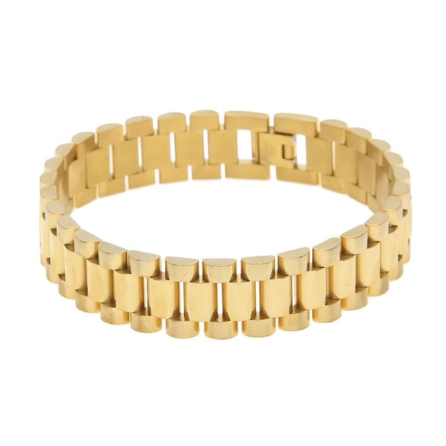 UWIN Men Stainless Steel Hip hop Style Bracelet 24k Gold silver color Watch Band Bracelet Link Fashion Punk Jewelry 15mm 21mm