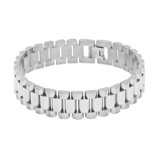 UWIN Men Stainless Steel Hip hop Style Bracelet 24k Gold silver color Watch Band Bracelet Link Fashion Punk Jewelry 15mm 21mm