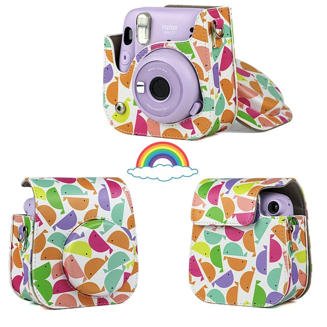 For Fujifilm Instax Mini 11 Instant Film Camera PU Leather Bag Case Cover Shell with Shoulder Strap Pink/Blue/Purple/Gray/White
