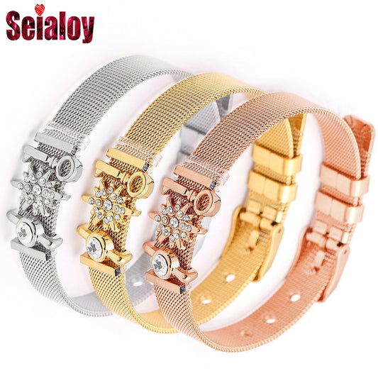 SEIALOY Fashion Stainless Steel Mesh Watch Chain Bracelets For Women Men Rose Gold Charm Brands Bracelet Bangles Jewelry