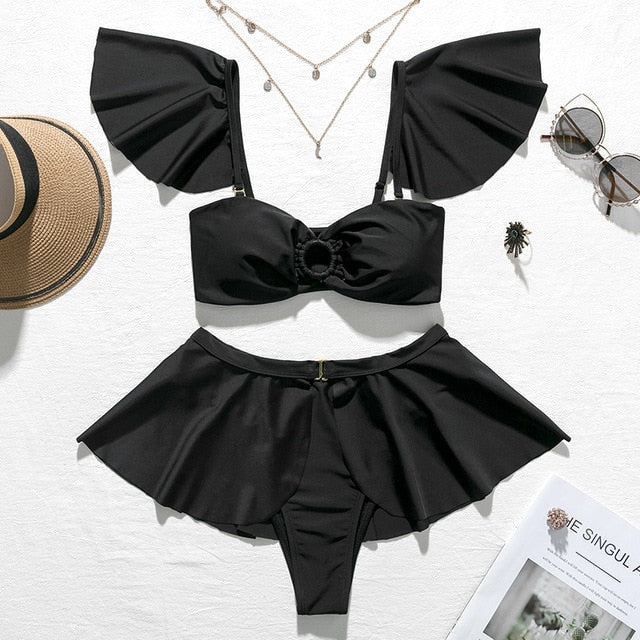 High waist bikinis 2020 Mujer Off shoulder swimwear female Push up bathing suit Sexy black swimsuit women Ruffled vintage bikini