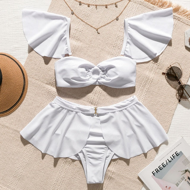 High waist bikinis 2020 Mujer Off shoulder swimwear female Push up bathing suit Sexy black swimsuit women Ruffled vintage bikini