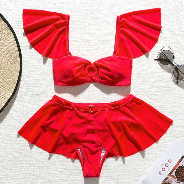High waist bikinis 2020 Mujer Off shoulder swimwear female Push up bathing suit Sexy black swimsuit women Ruffled vintage bikini