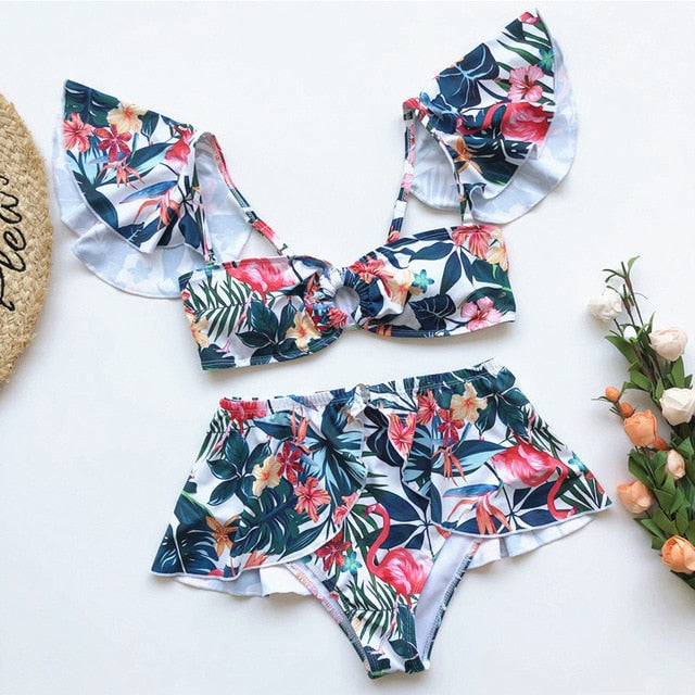 High waist bikinis 2020 Mujer Off shoulder swimwear female Push up bathing suit Sexy black swimsuit women Ruffled vintage bikini