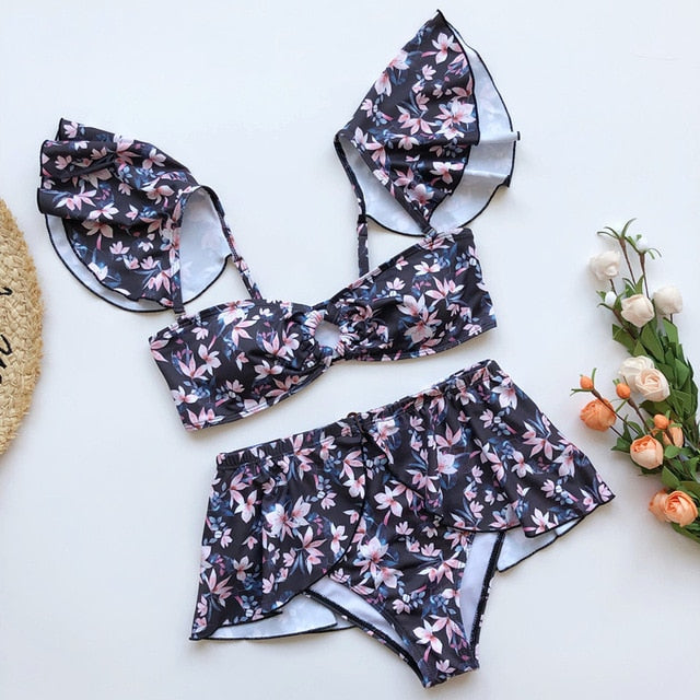 High waist bikinis 2020 Mujer Off shoulder swimwear female Push up bathing suit Sexy black swimsuit women Ruffled vintage bikini