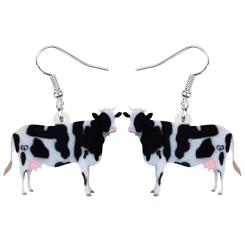 WEVENI Acrylic Dairy Cattle Cow Earrings Drop Dangle Jewelry Farm Animal For Women Girls Teens Kids Party Charm Gift Accessories