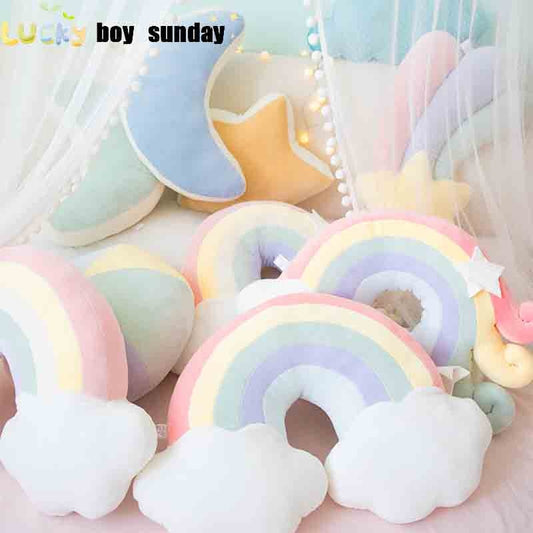 Lucky Boy Sunday Colorful Moon Rainbow Star Cloud Conch Plush Pillow Kids Plush Toys Soft Sofa Cushion Baby Sleeping Pillow Gift