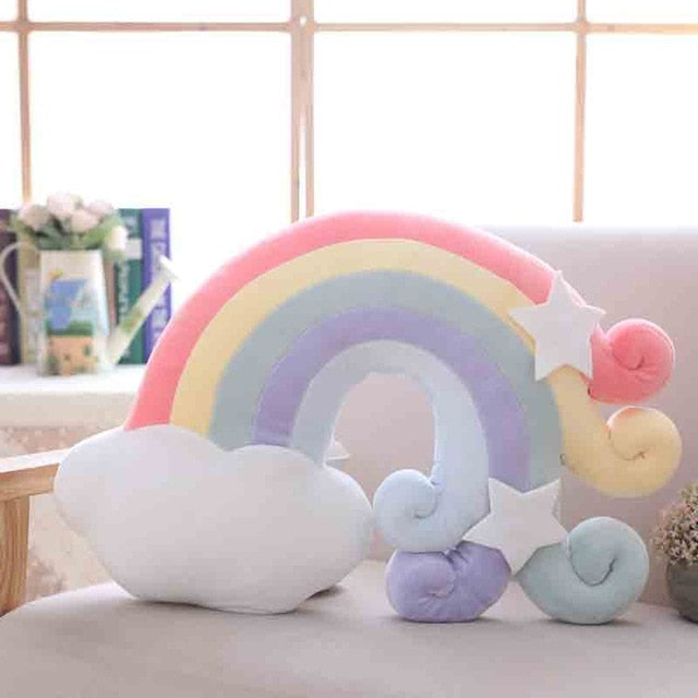 Lucky Boy Sunday Colorful Moon Rainbow Star Cloud Conch Plush Pillow Kids Plush Toys Soft Sofa Cushion Baby Sleeping Pillow Gift