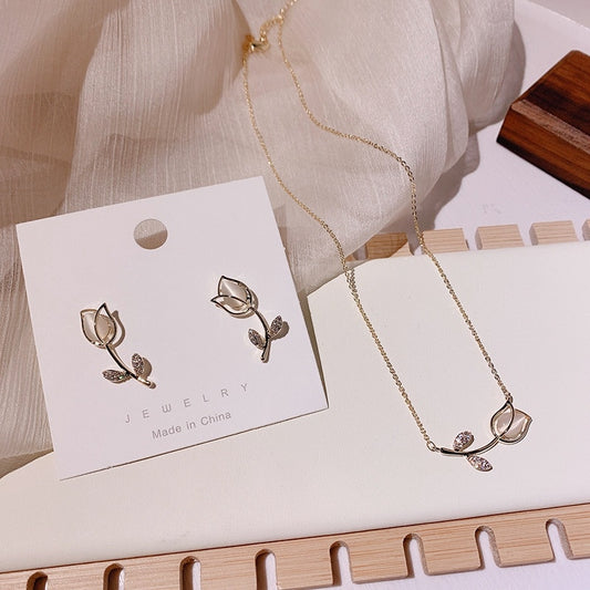 MENGJIQIAO Fashion Elegant Cute Opal Rose Flower Stud Earrings For Women Students Delicate Micro Paved Zircon Jewelry Oorbellen