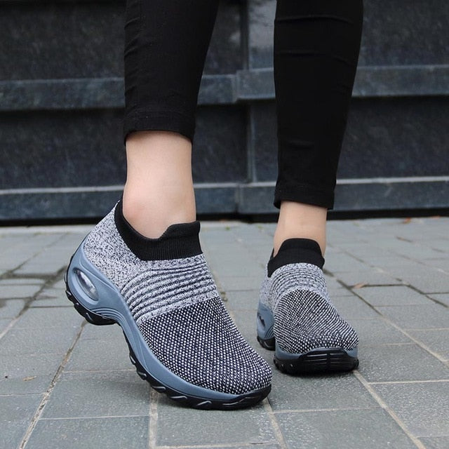 Womens Flats Slip On Shoes for Women Sock Sneakers Platform 2019 Comfortable Soft Ladies Spring Buty Damskie Sepatu Wanita Black