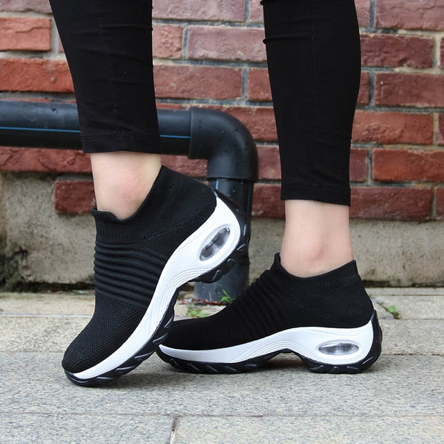 Womens Flats Slip On Shoes for Women Sock Sneakers Platform 2019 Comfortable Soft Ladies Spring Buty Damskie Sepatu Wanita Black