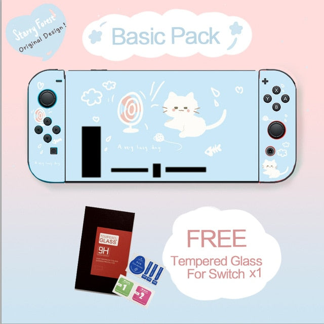 STARRY FOREST cute cat blue soft protective case shell for nintendo switch for girls cool summer