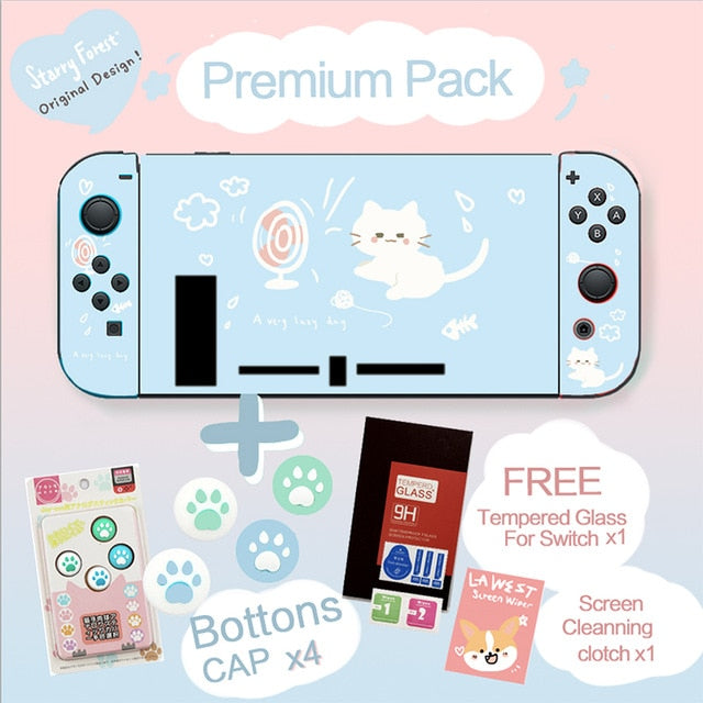 STARRY FOREST cute cat blue soft protective case shell for nintendo switch for girls cool summer