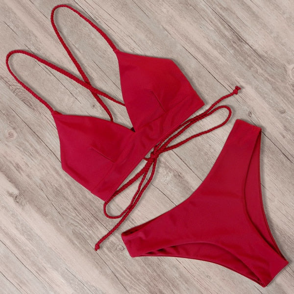 RXRXCOCO Sexy Bandage Bikini 2020 Swimsuit Swimwear Women Thong Push Up Bikinis Set women's swimming suit Biquini Bathing Suit