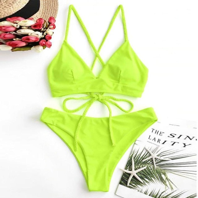 RXRXCOCO Sexy Bandage Bikini 2020 Swimsuit Swimwear Women Thong Push Up Bikinis Set women's swimming suit Biquini Bathing Suit