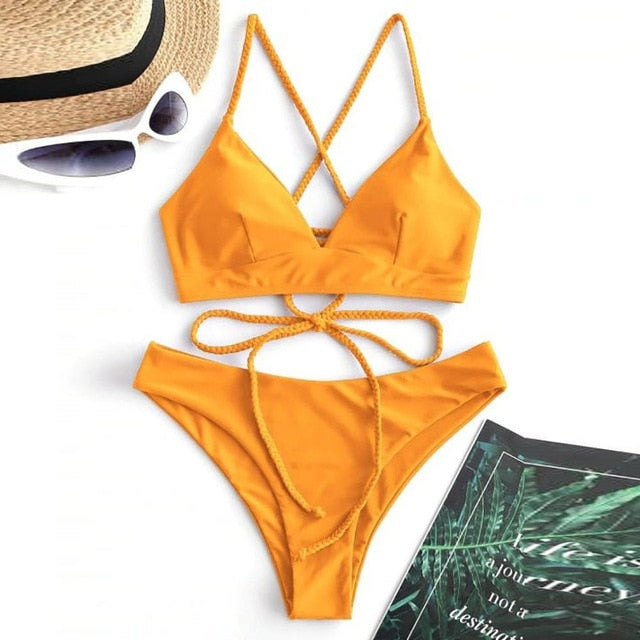 RXRXCOCO Sexy Bandage Bikini 2020 Swimsuit Swimwear Women Thong Push Up Bikinis Set women's swimming suit Biquini Bathing Suit