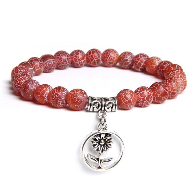 Handmade Natural Stone Lotus Ohm Buddha Beads Bracelet Pink Zebra Stone Lotus Charm Bracelet for Women Men Yoga  Jewelry Gifts