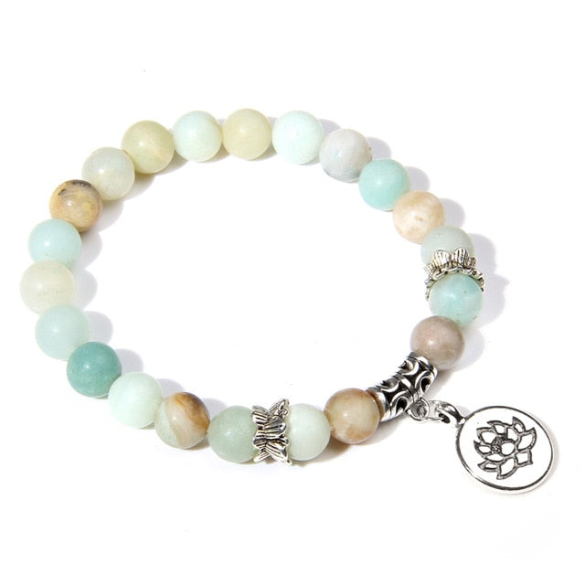 Handmade Natural Stone Lotus Ohm Buddha Beads Bracelet Pink Zebra Stone Lotus Charm Bracelet for Women Men Yoga  Jewelry Gifts