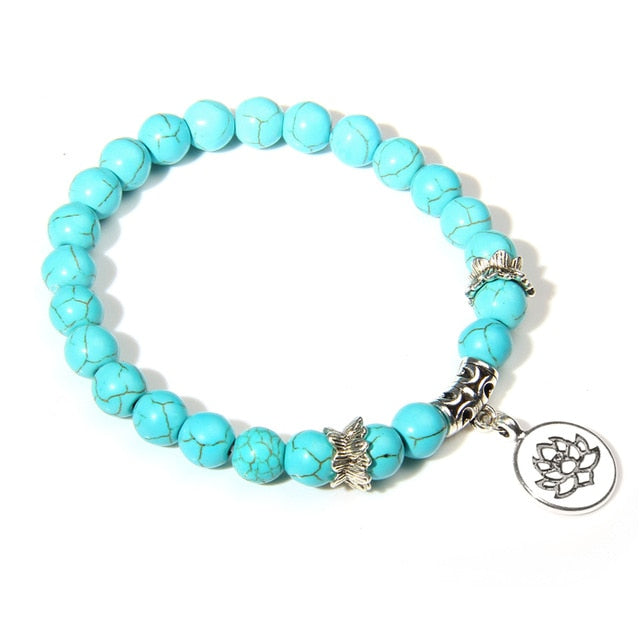 Handmade Natural Stone Lotus Ohm Buddha Beads Bracelet Pink Zebra Stone Lotus Charm Bracelet for Women Men Yoga  Jewelry Gifts