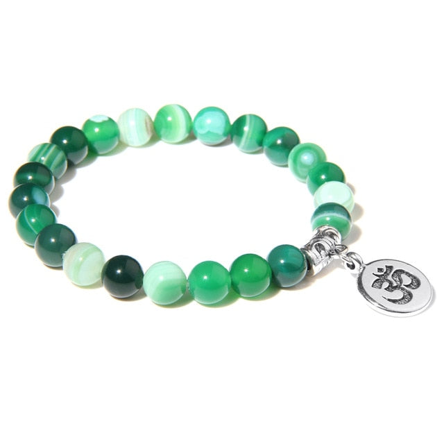 Handmade Natural Stone Lotus Ohm Buddha Beads Bracelet Pink Zebra Stone Lotus Charm Bracelet for Women Men Yoga  Jewelry Gifts