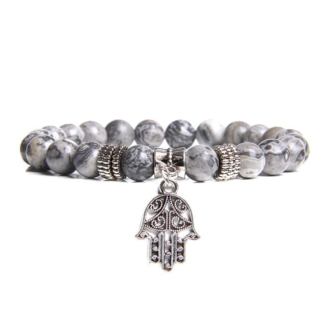 Handmade Natural Stone Lotus Ohm Buddha Beads Bracelet Pink Zebra Stone Lotus Charm Bracelet for Women Men Yoga  Jewelry Gifts