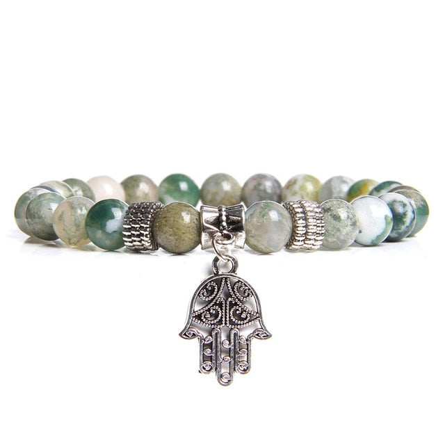 Handmade Natural Stone Lotus Ohm Buddha Beads Bracelet Pink Zebra Stone Lotus Charm Bracelet for Women Men Yoga  Jewelry Gifts