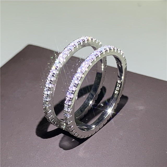 Handmade Eternity Promise ring 925 Sterling silver AAAA cz Engagement Wedding Band Rings for women Men Finger Party Jewelry