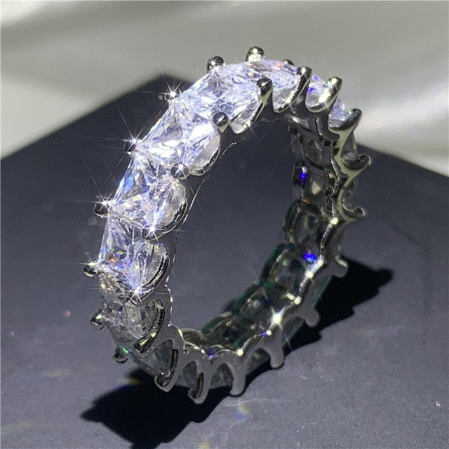 Handmade Eternity Promise ring 925 Sterling silver AAAA cz Engagement Wedding Band Rings for women Men Finger Party Jewelry