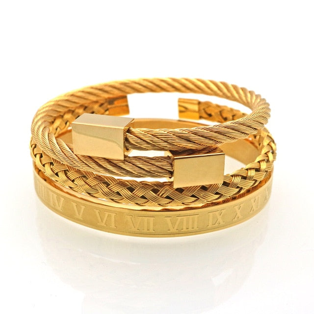 3pcs/set Royal Roman Bracelets & Bangles Love Bangle Bracelet For Men stainless steel Rectangle Bracelet Pulseira Men's Jewelry