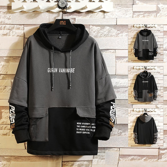 Japan Style Casual O-Neck 2020 Spring Autumn Print Hoodie Sweatshirt Men'S Thick Fleece Hip Hop High Streetwear Clothes