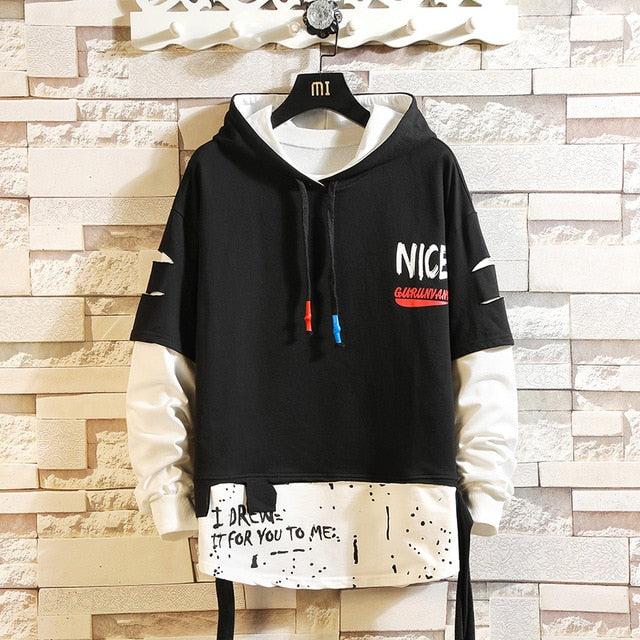 Japan Style Casual O-Neck 2020 Spring Autumn Print Hoodie Sweatshirt Men'S Thick Fleece Hip Hop High Streetwear Clothes