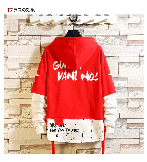 Japan Style Casual O-Neck 2020 Spring Autumn Print Hoodie Sweatshirt Men'S Thick Fleece Hip Hop High Streetwear Clothes