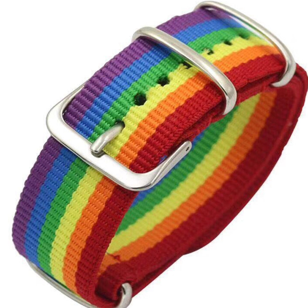 Rainbow Hot Watch Band Nylon Rainbow Bracelet Couple Fashion Men Women Couple Friendship Ribbon Collar Punk Jewelry Party Gift