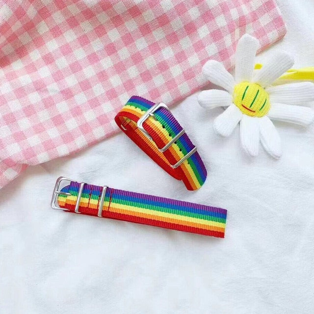 Rainbow Hot Watch Band Nylon Rainbow Bracelet Couple Fashion Men Women Couple Friendship Ribbon Collar Punk Jewelry Party Gift