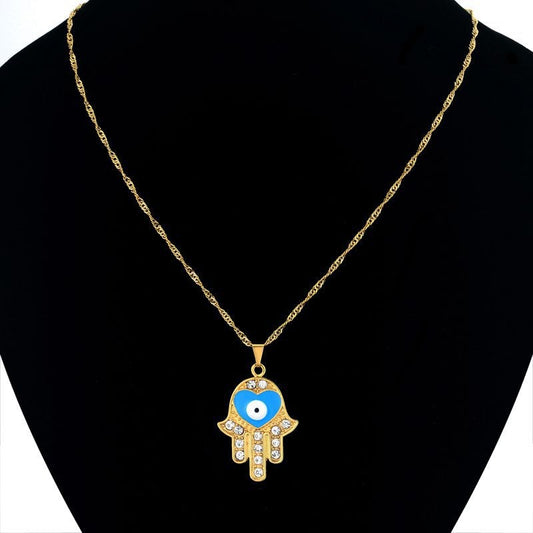 Hand Of Fatima Necklace & Pendant Iced Out Water wave Chain Gold AAA Cubic Zircon Men's Women   Hip hop Rock Jewelry