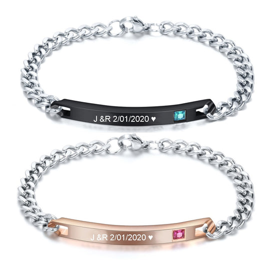 Customized Jewelry Free Engraving Couple Bracelets Stainless Steel Crystal Charm Bracelets For Women Men
