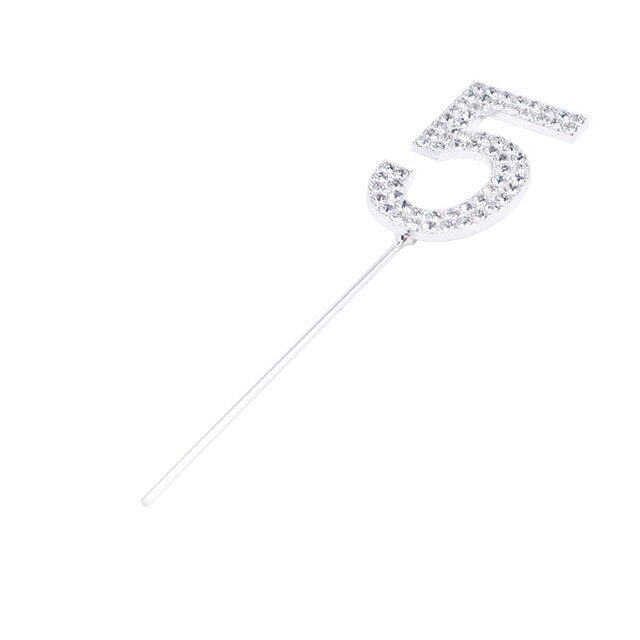 1Pc Glitter Alloy Rhinestone Number Cake Toppers Baby Shower Birthday Decoration Wedding Gold Silver Digital Cakes Dessert Decor