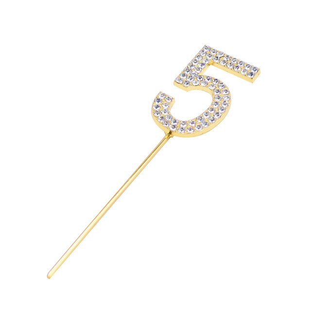 1Pc Glitter Alloy Rhinestone Number Cake Toppers Baby Shower Birthday Decoration Wedding Gold Silver Digital Cakes Dessert Decor
