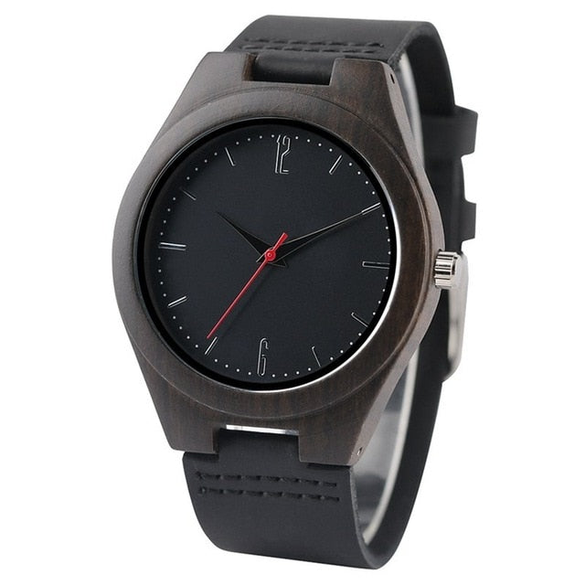 Lovers Gifts Luxury Royal Ebony Wood Watch Mens Fashion Wooden Women Dress Clocks Male Genuine Leather Valentine's Day Relojes