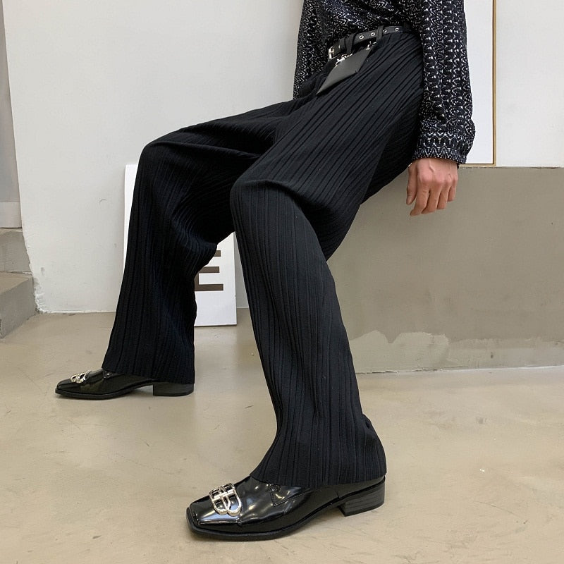 MIXCUBIC 2020 spring Korean style unique Folds wide leg Pants men casual loose Drape wide leg pants men,size M-XL