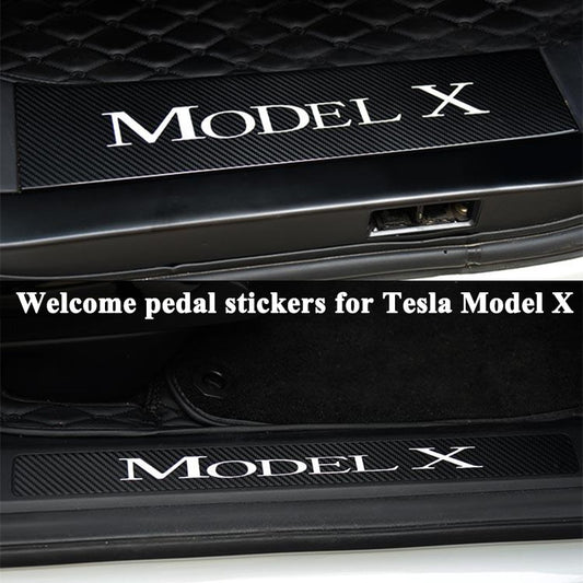 For Tesla Model X 4pcs/set Front Rear Car Door Sill Welcome Pedal Sticker Anti-Scratch Cover Protector Car Styling Accessories