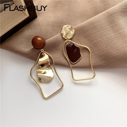Flashbuy Gold Metal Irregular Drop Earrings For Women 2020 Geometric Statement Earrings Fashion Jewelry Wedding Accessories