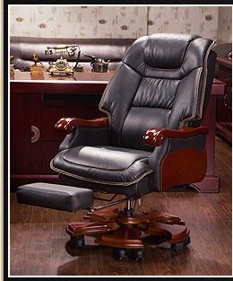 Leather boss chair can lie down office chair family cowhide big class chair massage solid wood swivel chair computer chair.