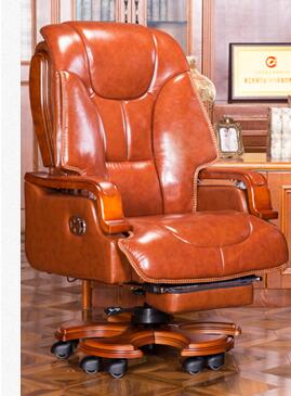Leather boss chair can lie down office chair family cowhide big class chair massage solid wood swivel chair computer chair.